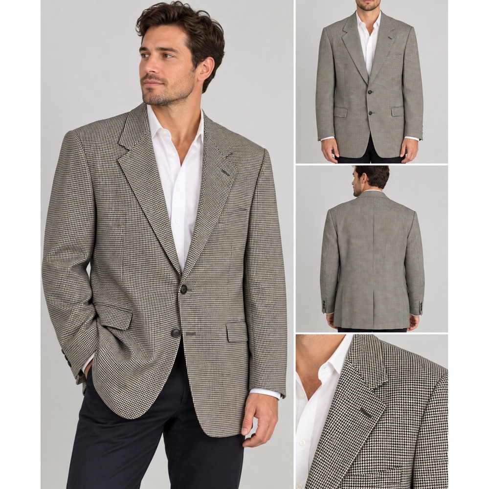 Brooks Brothers Mens 43RG Houndstooth Wool Sport Coat Blazer Made in USA Black